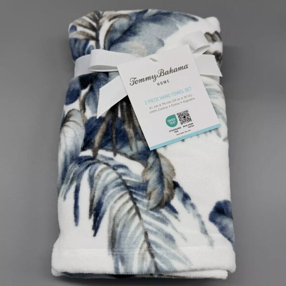 4pc TOMMY BAHAMA Blue Gray Palm Fronds 2 Bath and 2 Hand Towel Set Tropical NEW - Picture 5 of 10